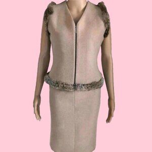 Gianfranco Ferre Beige Tan Mink Fur Skirt Suit 4 S